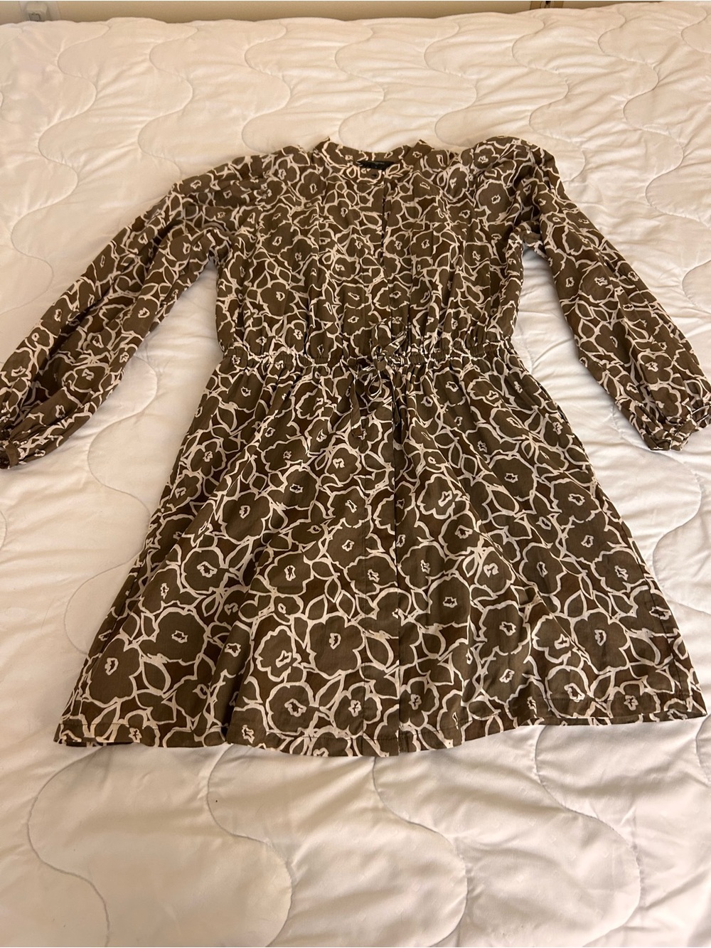 Banana Republic Brown and Cream Floral Long-Sleeve Dress